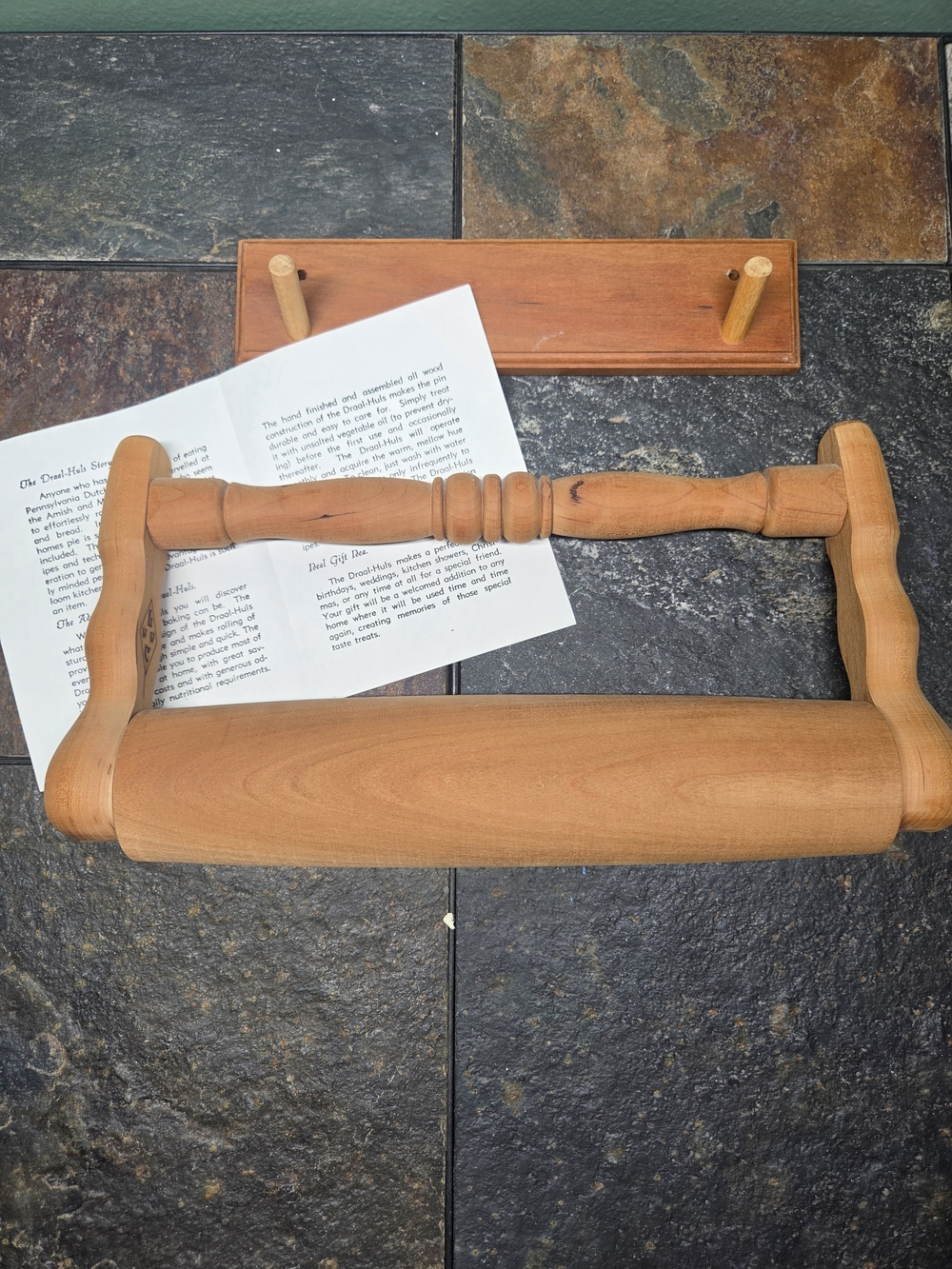 Draal Huls Rolling Pin With Orginal Paperwork And Wall Hanger